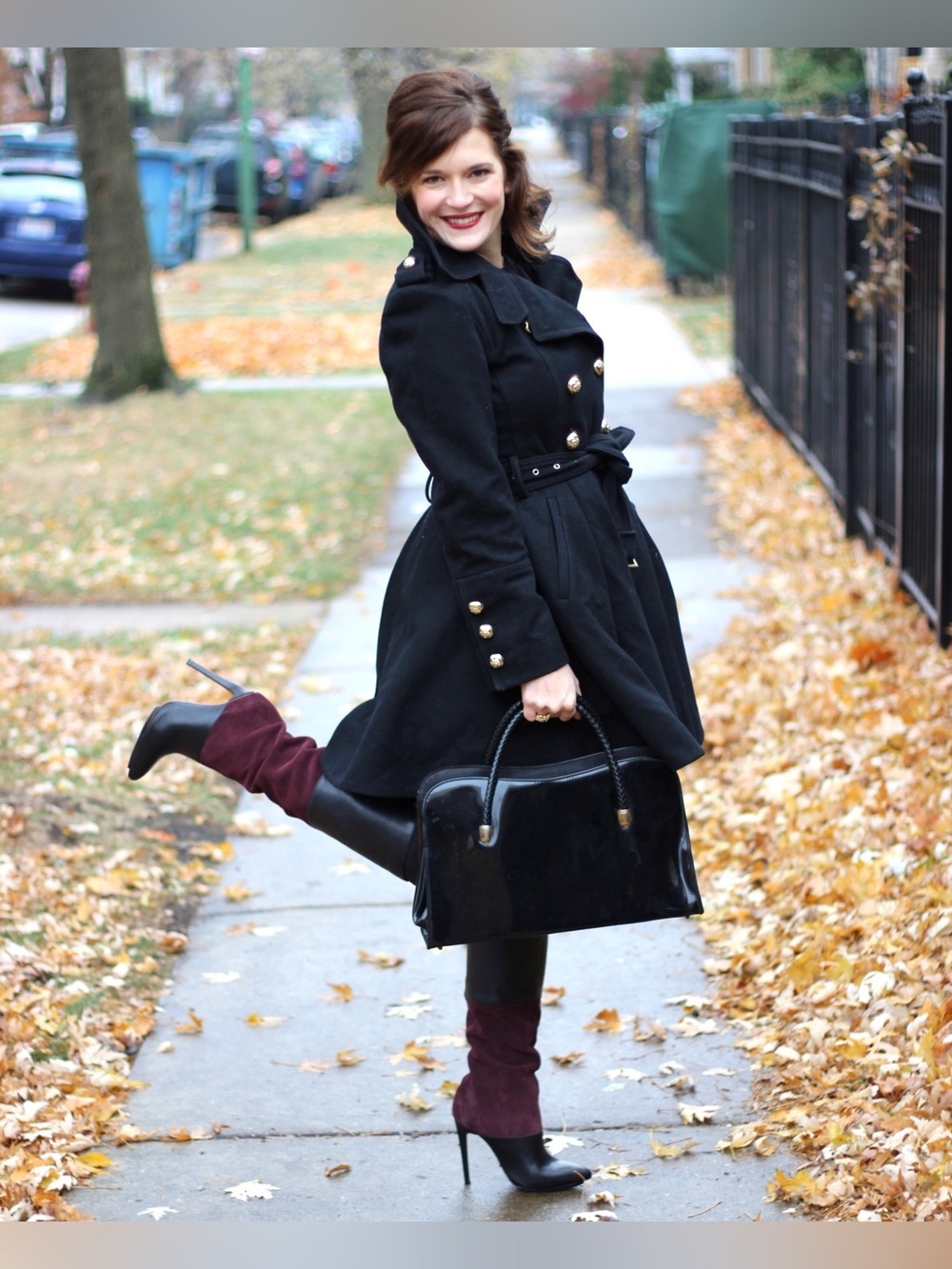Schutz Leather & Suede Colorblock Over-the-Knee Boots Size 7.5B Burgundy Black - Picture 3 of 10